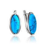 Elegant Silver Earrings With Reconstructed Turquoise, image 