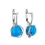 Sterling Silver Earrings With Round Reconstructed Turquoise Centerpieces, image 