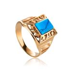 Gold-Plated Signet Ring With Reconstructed Turquoise The Ithaca, Ring Size: 7 / 17.5, image 