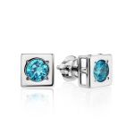 Geometric Silver Studs With Light Blue Crystals The Aurora, image 