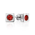 Square Silver Studs With Red Crystals The Aurora, image 