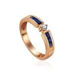 Golden Ring With Blue Sapphires And Diamond Centerpiece The Mermaid, Ring Size: 7 / 17.5, image 