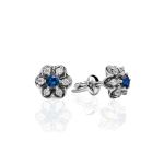 Floral Golden Studs With Diamonds And Sapphires The Mermaid, image 
