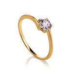 Classy Golden Ring With White Crystal, Ring Size: 7 / 17.5, image 