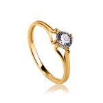Golden Ring With Solitaire White Crystal, Ring Size: 8 / 18, image 