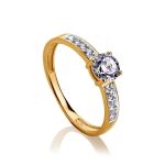 Statement Golden Ring With White Crystals, Ring Size: 6 / 16.5, image 