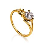 Bold Golden Ring With White Crystal, Ring Size: 7 / 17.5, image 