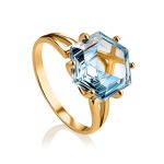 Golden Ring With Light Blue Topaz, Ring Size: 7 / 17.5, image 