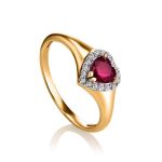 Elegant Golden Ring With Heart Shaped Ruby And Diamonds, Ring Size: 8 / 18, image 