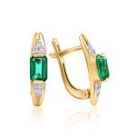 Golden Earrings With Bright Emeralds And Diamonds The Oasis, image 