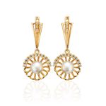 Gold-Plated Floral Dangles With Cultivated Pearl And Crystals The Serene, image 