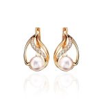 Refined Gold-Plated Earrings With Cultured Pearl And White Crystals The Serene, image 