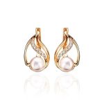 Refined Gold-Plated Earrings With Cultured Pearl And White Crystals The Serene, image 
