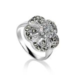 Silver Floral Ring With Crystals And Marcasites The Lace, Ring Size: 12 / 21.5, image 