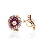 Bold Gold-Plated Floral Ring With Purple Crystals And Cultured Pearl The Jungle, Ring Size: 13 / 22, image , picture 6