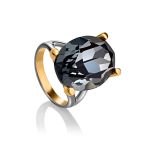 Bold Black Crystal Cocktail Ring In Gold Plated Silver The Fame, Ring Size: 8.5 / 18.5, image 