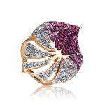 Gold-Plated Cocktail Ring With Pink And White Crystals The Jungle, Ring Size: 6 / 16.5, image 