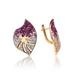 Gold-Plated Earrings With Pink And White Crystals The Jungle, image 