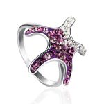 Silver Star Shaped Ring With Purple And White Crystals The Jungle, Ring Size: 11.5 / 21, image 
