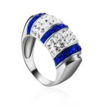 Silver Cocktail Ring With Blue And White Crystals The Eclat, Ring Size: 10 / 20, image 