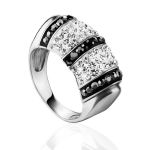 Sterling Silver Cocktail Ring With Black And White Crystals The Eclat, Ring Size: 8 / 18, image 