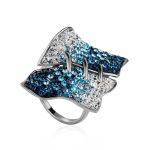 Silver Cocktail Ring With Blue And White Crystals The Eclat, Ring Size: 9 / 19, image 