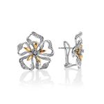 White Gold Floral Earrings With Diamonds, image 