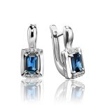 Geometric White Gold Earrings With Sapphire Centerstone And Diamonds The Mermaid, image 
