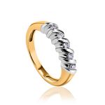 Trendy Golden Ring With White Diamonds, Ring Size: 6 / 16.5, image 