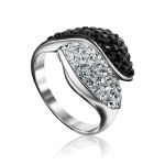 Silver Cocktail Ring With Black And White Crystals The Eclat, Ring Size: 9 / 19, image 