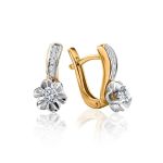 Golden Floral Earrings With White Diamonds, image 