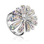 Silver Floral Ring With Chameleon Colored Crystals The Eclat, Ring Size: 5.5 / 16, image 