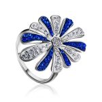 Silver Floral Ring With Blue And White Crystals The Eclat, Ring Size: 7 / 17.5, image 