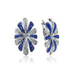 Silver Floral Earrings With Blue And White Crystals The Eclat, image 