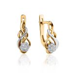 Curvy Golden Latch Back Earrings With Diamonds, image 
