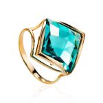 Golden Cocktail Ring With Blue Aquamarine, Ring Size: 8 / 18, image 