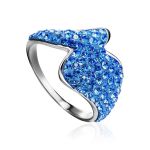 Fancy Silver Ring With Blue Crystals, Ring Size: 10 / 20, image 