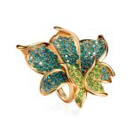 Green And Blue Crystal Floral Ring In Gold-Plated Silver The Jungle, Ring Size: 6.5 / 17, image 
