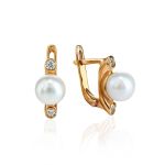 Gold Plated Earrings With Cultured Pearl And Crystals The Themis, image 