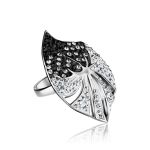 Silver Leaf Shaped Ring With Black And White Crystals The Jungle, Ring Size: 12 / 21.5, image 