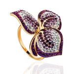 Gold Plated Floral Ring With Purple And White Crystals The Jungle, Ring Size: 11 / 20.5, image 