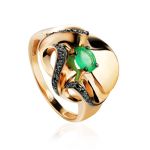 Golden Cocktail Ring With Emerald And Black Diamonds The Oasis, Ring Size: 9 / 19, image 