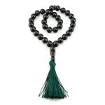 33 Black Amber Muslim Rosary With Green Tassel, image 