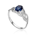 Silver Ring With Synthetic Sapphire And White Crystals, Ring Size: 9 / 19, image 