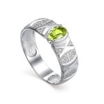 Silver Ring With Bright Chrysolite And White Crystals, Ring Size: 6.5 / 17, image 