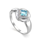 Floral Ring With Synthetic Topaz Centerstone And White Crystals, Ring Size: 8.5 / 18.5, image 