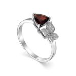 Silver Ring With Crystal Butterfly And Deep Red Garnet Centerstone, Ring Size: 8 / 18, image 