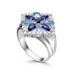 Sterling Silver Ring With Multicolor Crystals, Ring Size: 7 / 17.5, image 