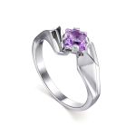 Geometric Silver Ring With Square Amethyst Centerstone, Ring Size: 7 / 17.5, image 