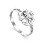 Silver Floral Ring With White Crystals, Ring Size: 6 / 16.5, image 